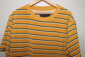 Y2K Empyre Striped Mustard Yellow Terry Cloth Short Sleeve Shirt 42 Surf Skater - Picture 1 of 4