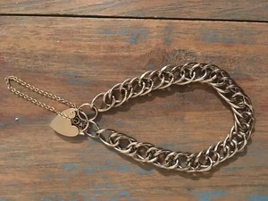 Vintage Bettelarmband versilbert Doppelglied mit Herzschloss - Bild 1 von 2