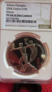 2004 Greece Olympics Discus Thrower 10 euro 34 gram 1oz+ .925 Silver NGC PR 68 - Picture 1 of 4