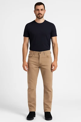 Cotton Belt Jeans Da Uomo Beige Gamba Dritta In Cotone Stretch Casual Vita Media