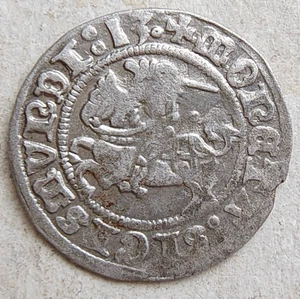Selten! Punkt über Pferd. 1513 POLEN/Litauen Sigismund Silber 1/2 Grosz Groschen - Bild 1 von 5