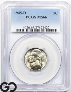 1945-D Jefferson Nickel, PCGS MS-66 ** Lustrous! - Picture 1 of 5