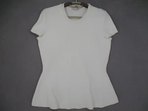 Scanlan Theodore Top Womens Large White Knit Short Sleeve Basic Fitted Stretch - Picture 1 of 24