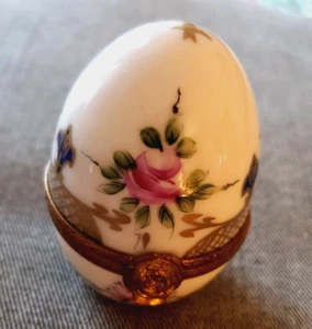 Limoges BlueGlass Square Perfume Bottle in Egg Trinket Box2" Peint Main Vintage - Picture 1 of 19