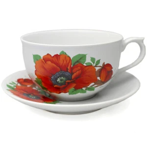 Taza 0,25l con platillo cubierta - 2 piezas Taza de té taza de café cerámica amapolas - Imagen 1 de 5