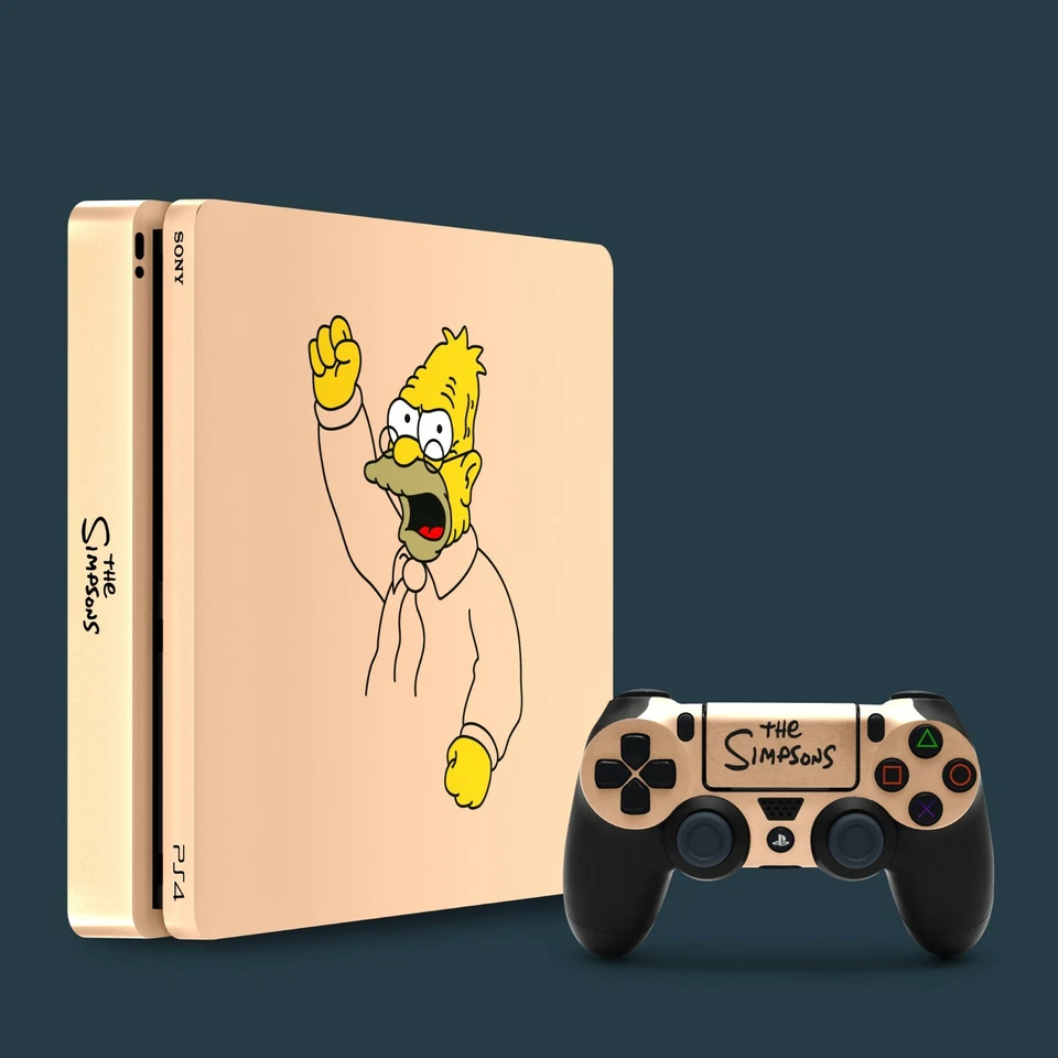 PS4 Slim Vinyl Skin & 2x Controller Skins, The Simpsons Abe Simpson Themed. - Image 1 of 1