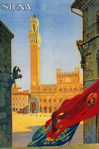 SIENA PLAZA PALAZZO PUBBLICO MEDIEVAL BUILDING ITALY TRAVEL VINTAGE POSTER REPRO - Picture 1 of 3