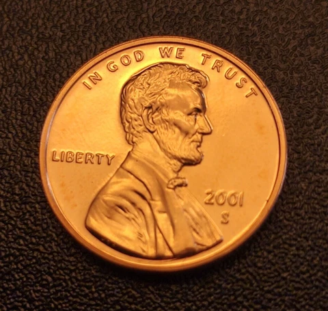 2001 S Proof Lincoln Memorial Cent - From a Proof Set - Free Shipping Cover