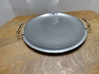 Vintage Kromex Round Serving Tray Gold Handle Chrome Plated Platter  13" - Image 1 of 4