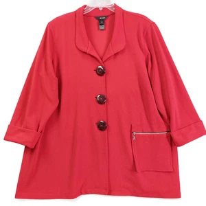 Ali Miles 1X Red Swing Jacket Plus Button Front 3/4 Sleeve Pocket Artsy Career - Picture 1 of 9