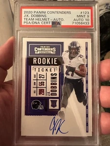JK DOBBINS RC - 2020 CONTENDERS ROOKIE TICKET AUTO -  PSA 9 10    * - Picture 1 of 2