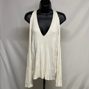 Anthropologie Cream Open Shoulder lightweight sweater size Large - Picture 1 of 7