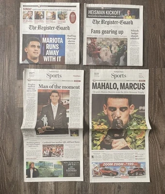 TROFEO MARCUS MARIOTA HEISMAN 2014 - 2 PERIÓDICOS EUGENE OREGON PATO FÚTBOL Foto 1 de 3