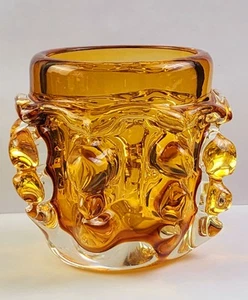 1950's Ercole Barovier & Toso Murano Art Glass Amber Vase Mugnoni, 3.5D x 4.25"H - Picture 1 of 13
