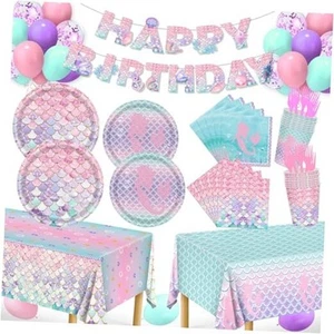 Mermaid Birthday Decorations, 147Pcs Mermaid Party Supplies-Serves 24 with - Picture 1 of 8