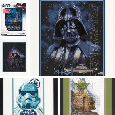 DIMENSIONS Star Wars Counted Cross Stitch Kit. Darth Vader, Stormtrooper Luke Leia Yoda kit