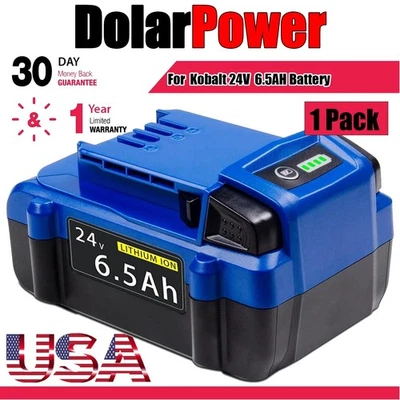 1Pack 6.5Ah For Kobalt 24Volt MAX Extended Lithium Ion Battery KB424-03 KB624-03