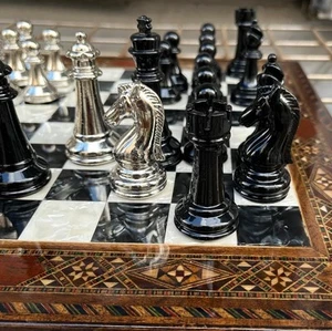 Luxury Chess Set inlaid Solid Chess Board Metal Chessmen, Anniversary π idea - Picture 1 of 10