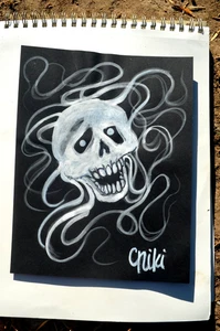 Original Kunst Totenkopf Wirbel Abstrakt Acryl Gemälde Signiert 8 x 11 - Bild 1 von 2