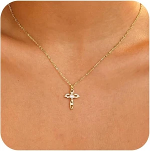 Ewrkbr Collar Cruz para Mujer, Collar Oro 14K Chapado en Oro Lindo Colgante Cruz Circonita - Imagen 1 de 12