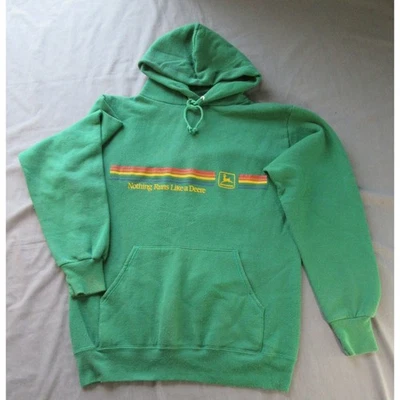 Sudadera con Capucha John Deere Años 80 Verde Arco Iris Rayas Logo Para Hombre Mediana Hecha en EE. UU. Foto 1 de 4