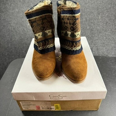 Jessica Simpson Mujer Canela Marrón Gamuza Tejido Puño Hebilla Botines Talla 8.5 Foto 1 de 4