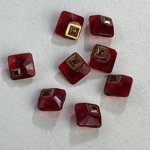 VTG Plastic Buttons Small Red Square Gold Inset square 3/8” set of 8 - Picture 1 of 4