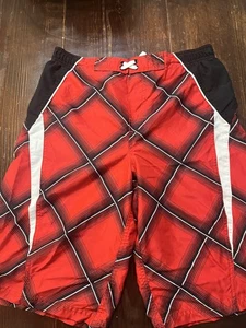 Boys XXL 18 OP Swim Trunks Red Black Plaid - Picture 1 of 10