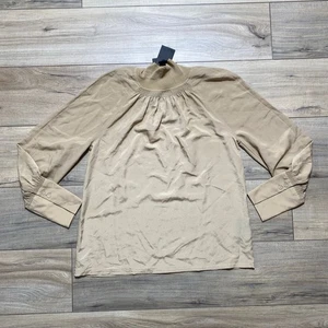 Club Monaco Women Rib Neck Blouson Sleeve Blouse Size XS Tan Relaxed Fit - Picture 1 of 11