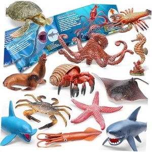 12 Pack Ocean Sea Animal Toys with Educational Booklet for Kids, Realistic - Picture 1 of 7