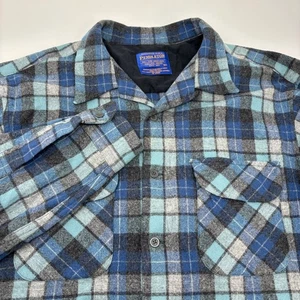 Pendleton XL Limited Beach Boys Edition Loop Collar Blue Plaid Wool Button Shirt - Picture 1 of 8