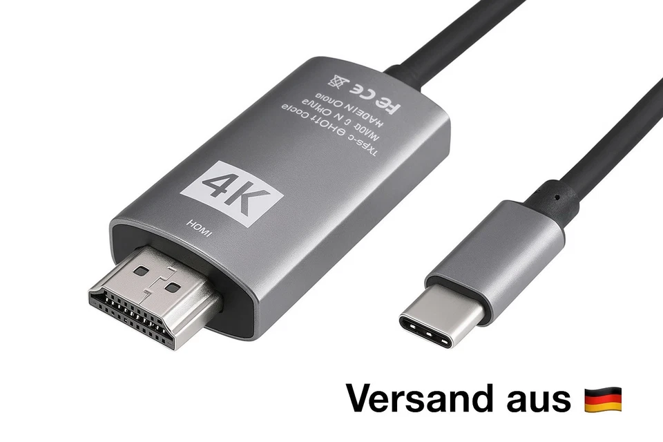 USB-C HDMI Kabel 2M Adapter 4K 30 Hz Typ C auf HDMI für Samsung Macbook uvm. TV - Bild 1 von 4