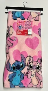 New Disney Stitch & Angel Valentine’s Pink Heart Plush Throw Blanket 50x60 Soft - Picture 1 of 2