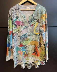 Inoah Damen Abstrakt Artsy Langarm Tunika Bluse XL Katze Mehrfarbig - Bild 1 von 9