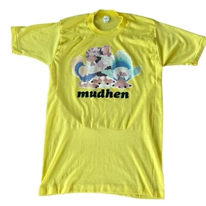 Vintage 70s Stewart Moskowitz T Shirt Art Animal Nature Mudhen M Yellow Mod - Picture 1 of 8