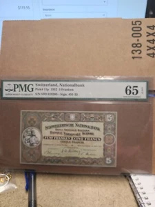 SWITZERLAND 50 FRANKEN 1952 PICK # 11P PMG 65 GEM UNCIRCULATED EPQ. - Picture 1 of 3