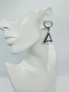 Clip goccia penzolante grappolo perline vintage firmata GJD tono argento lunga 2,5" - Foto 1 di 8