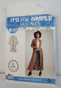 Sew Simple McCalls L 9507 XS-XL 4 yards duster two lengths sewing pattern jacket - Picture 1 of 4