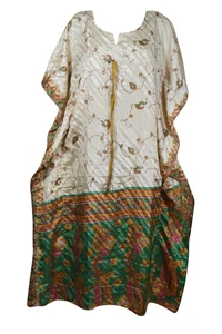 White,Green Maxi Kaftan Printed Maternity Loose Bikini Cover Up Resort Wear XL