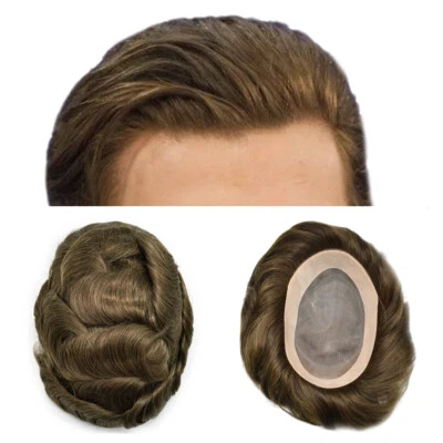 Reemplazos de cabello 100 % humano toupee para hombre fino mono polietileno alrededor de postizos Foto 1 de 4