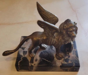 Winged Bronze Lion St Mark Venice Sculpture Statue Marble 3x5.5x4" - Picture 1 of 4