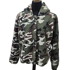 Cali 1850 Camo Teddy Coat XLarge Bomber Fleece Hooded Jacket Grunge Gorpcore - Picture 1 of 12