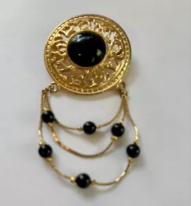 Broche broche cabujón negro caída cadena 3,5" TONO DORADO X4101 - Imagen 1 de 8
