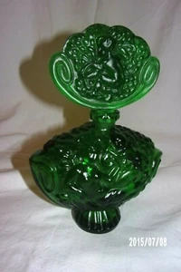 Vintage große böhmische tschechische INGRID smaragdgrünes Glas AKTE PARFÜMFLASCHE - Bild 1 von 5