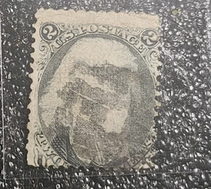 1867-68 united states 2 cent Jackson black stamp, visible E grill #87 CV$300 - Picture 1 of 4
