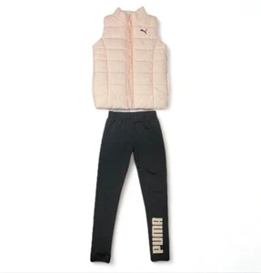Puma Youth Puffer Vest & Leggings Set Beige & Black Polyester - Picture 1 of 10