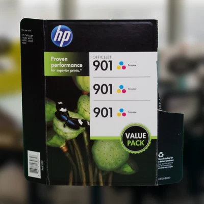3-pack HP 901 Tri-Color Ink Cartridge Sealed (Expired 2017) - Image 1 of 3