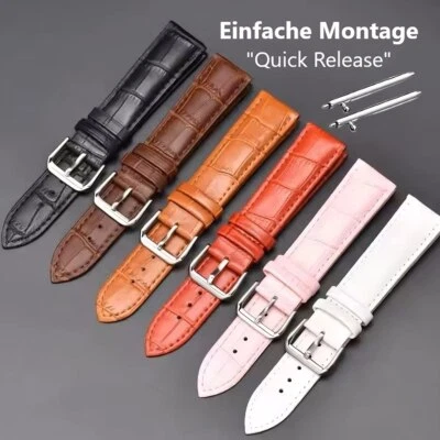 14 | 16 | 18 | 20 | 22 mm Echtleder Uhrenarmband Ersatz Lederband Wasserdicht - Bild 1 von 4