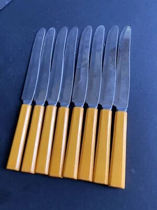 Vintage Bakelite Handle Knife Bright Butterscotch Set Of 8 - Bild 1 von 4