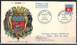1965 - ENVELOPPE-FDC 1°JOUR -ANCIENNES  ARMOIRIES DE  PARIS - TIMBRE - Yt.1354B - Imagen 1 de 1